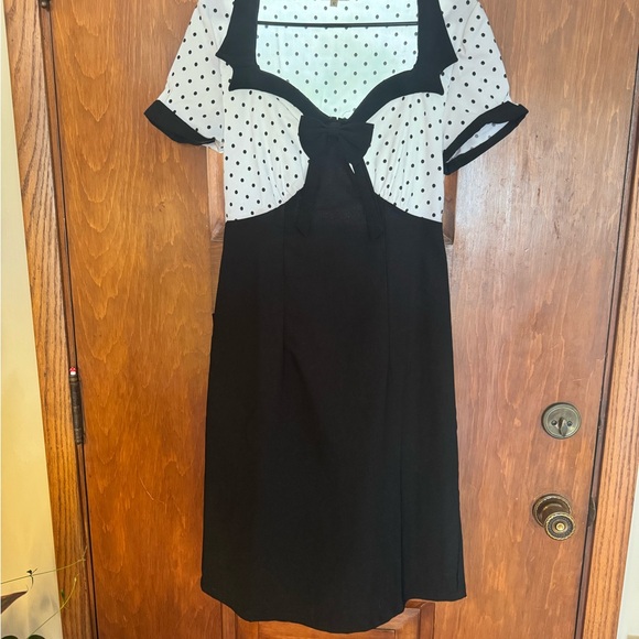 Lindy Bop Black and White Polka Dot Midi Dress - Picture 1 of 4